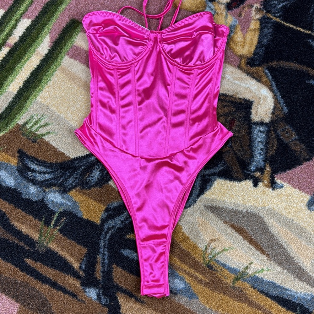 PINK SATIN BODYSUIT - Picture 2 of 14